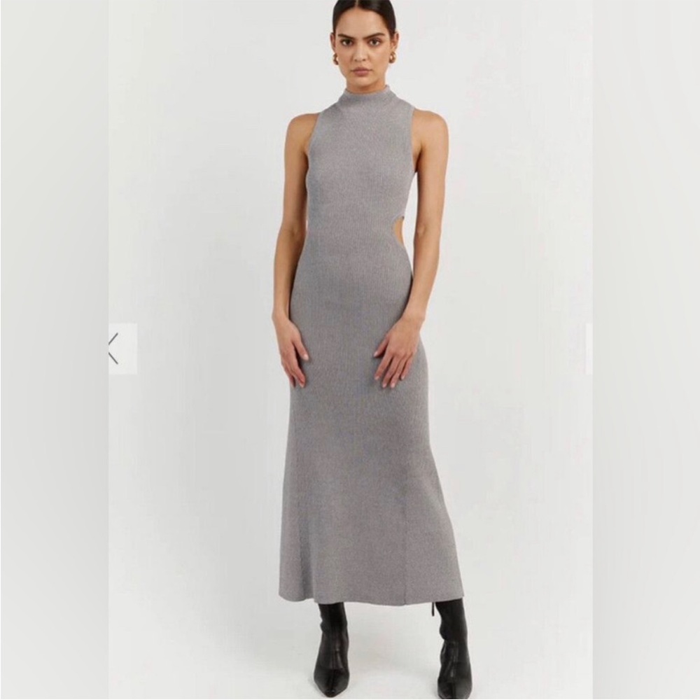 Dissh Sutherland Gray Sleeveless turtleneck knit cutout Midi Maxi Dress